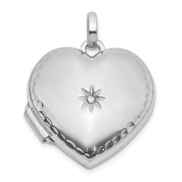 14k White Gold Polished and Textured Diamond 15mm Heart Locket,All Products : American Fashion Style Bags On Sale
